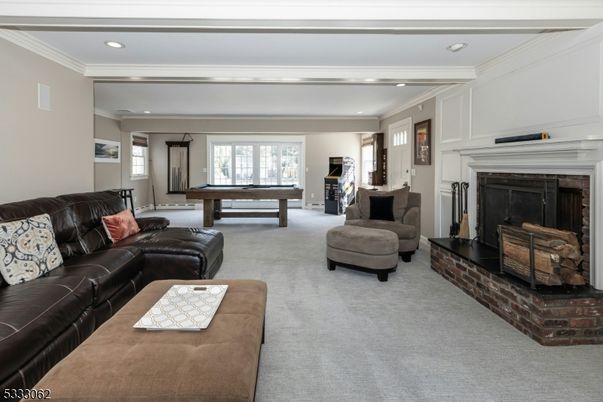 Billiard Table, Fireplace, Game Room, Interior, Living room, Recessed Lighting