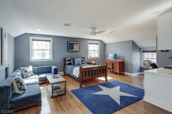 Bedroom, Home Office, Interior, Recessed Lighting, Wood Texture Flooring