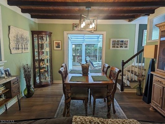 Dining room, Interior, Pendant Lights, Wood Texture Flooring