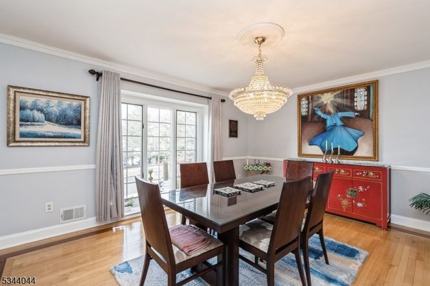 Chandelier, Dining room, Interior, Wood Texture Flooring