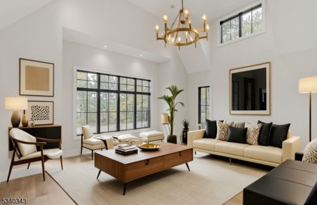 Chandelier, Interior, Living room, Recessed Lighting, Wood Texture Flooring