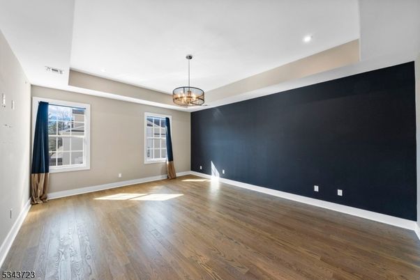 Chandelier, Empty room, Interior, Recessed Lighting, Wood Texture Flooring