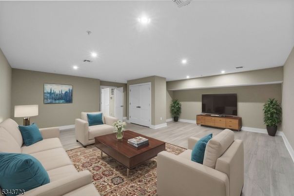 Interior, Living room, Recessed Lighting, Wood Texture Flooring