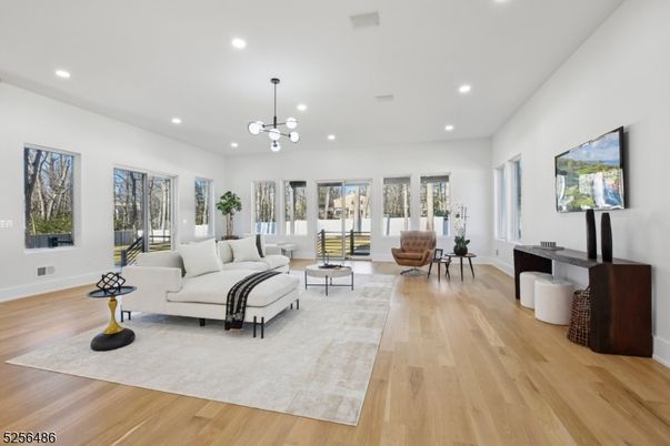 Dining room, Interior, Living room, Pendant Lights, Recessed Lighting, Wood Texture Flooring