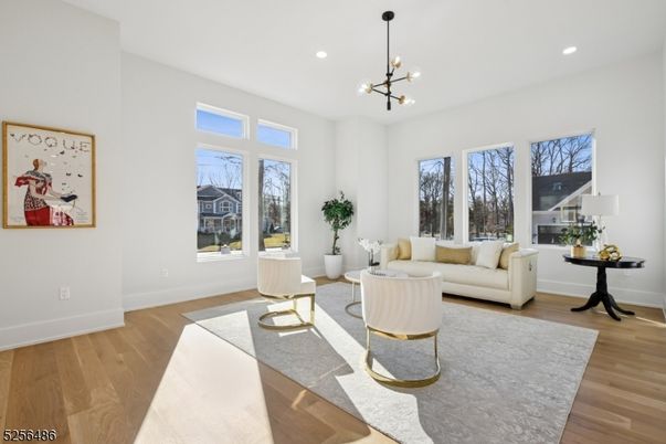 Interior, Living room, Pendant Lights, Recessed Lighting, Wood Texture Flooring