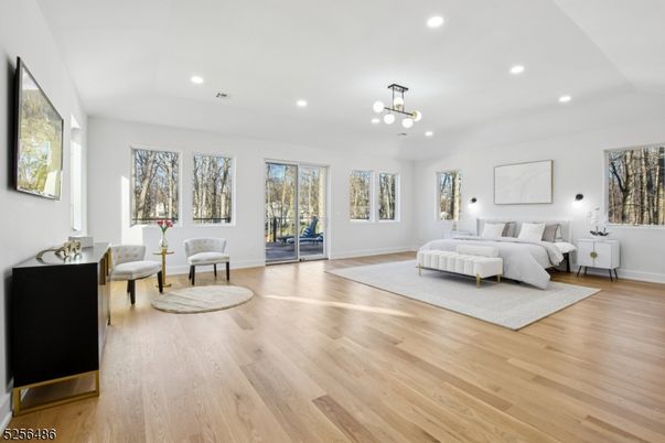Bedroom, Interior, Pendant Lights, Recessed Lighting, Wood Texture Flooring