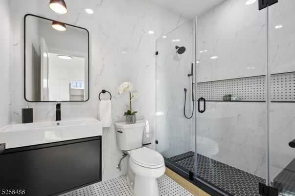 Bathroom, Glass Shower, Interior, Marble Walls, Recessed Lighting