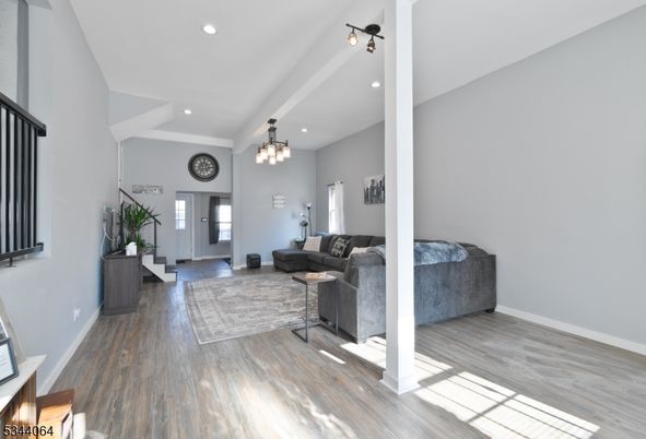 Interior, Living room, Pendant Lights, Recessed Lighting, Wood Texture Flooring