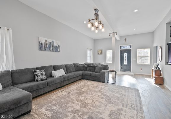 Interior, Living room, Pendant Lights, Recessed Lighting, Wood Texture Flooring
