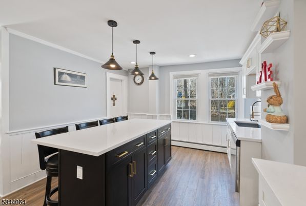 Interior, Kitchen, Pendant Lights, Recessed Lighting, Wood Texture Flooring