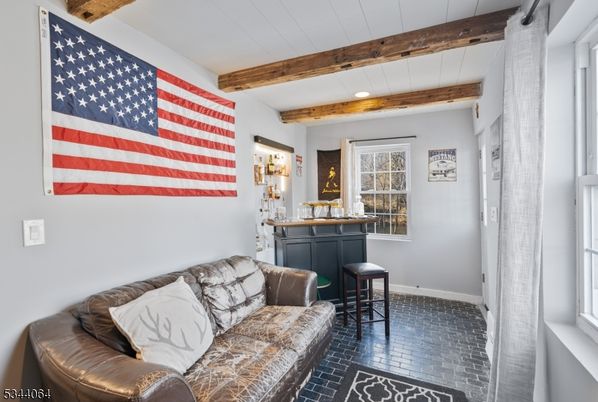 Interior, Living room, Recessed Lighting, Wooden Beams