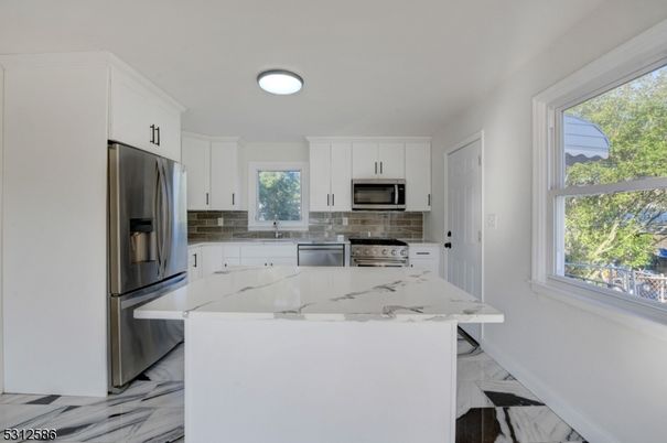 Interior, Kitchen, Marble, Recessed Lighting, Stainless Steel Appliances
