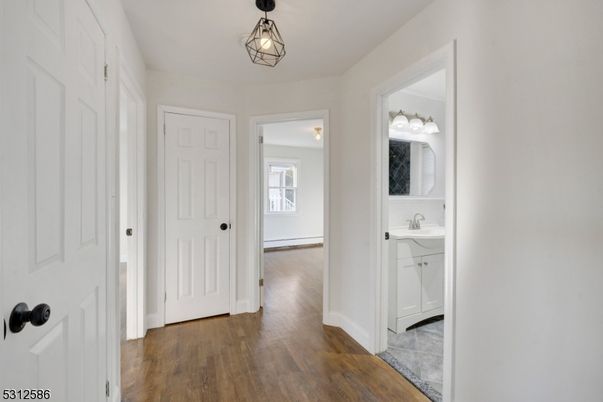 Bathroom, Interior, Pendant Lights, Wood Texture Flooring