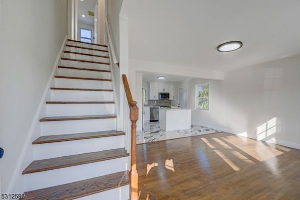 Interior, Kitchen, Marble, Recessed Lighting, Wood Texture Flooring
