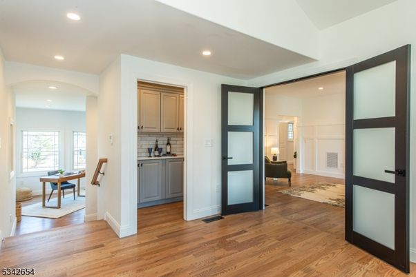 Dining room, Interior, Recessed Lighting, Wood Texture Flooring