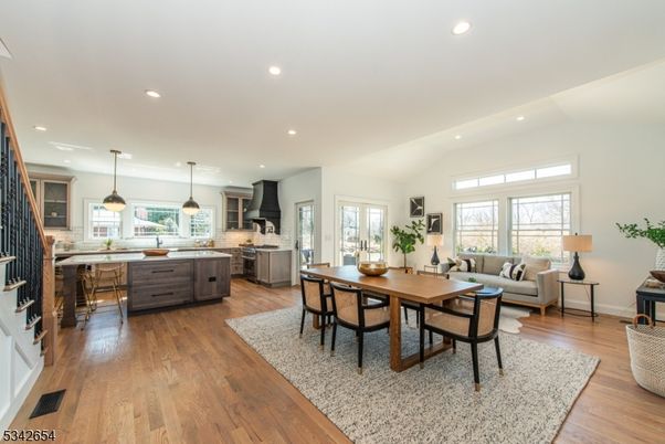 Dining room, Interior, Kitchen, Living room, Pendant Lights, Recessed Lighting, Wood Texture Flooring