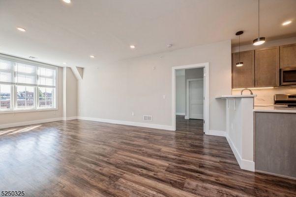Empty room, Interior, Kitchen, Pendant Lights, Recessed Lighting, Wood Texture Flooring