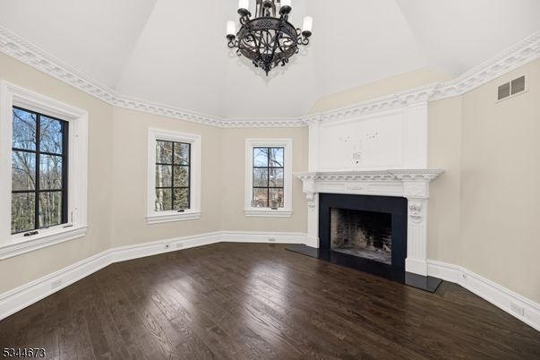 Chandelier, Empty room, Fireplace, Interior, Wood Texture Flooring
