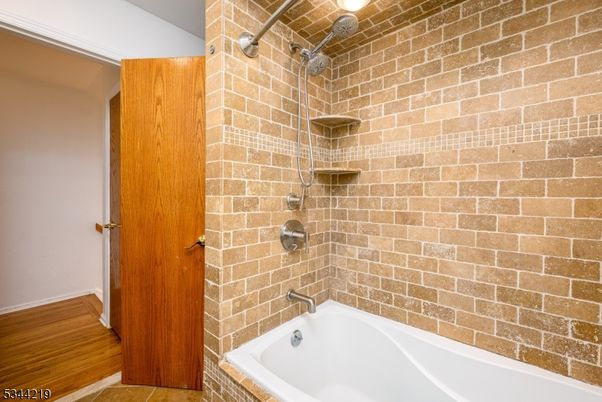 Bathroom, Interior, Stone Walls, Wood Texture Flooring