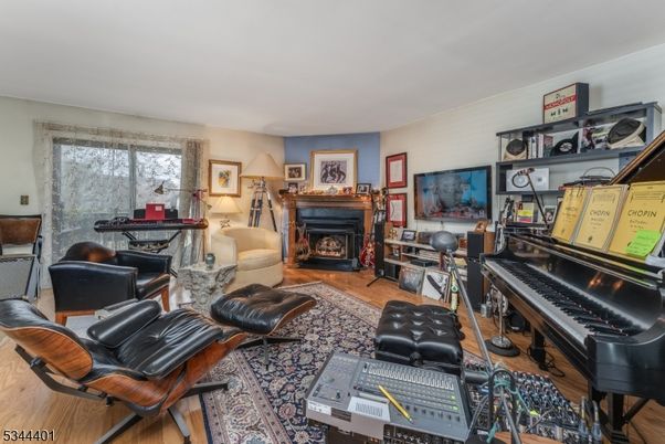 Fireplace, Interior, Living room, Piano, Wood Texture Flooring