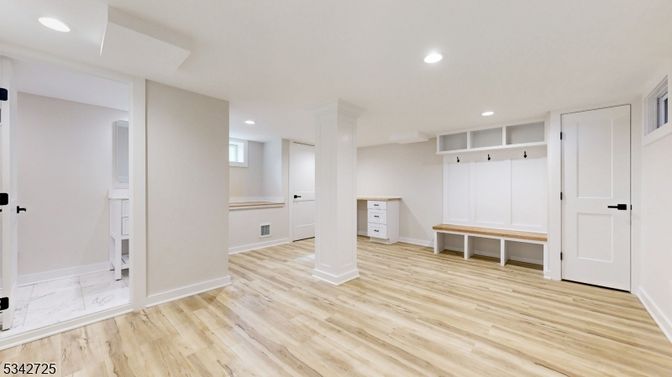Empty room, Interior, Marble, Recessed Lighting, Wood Texture Flooring