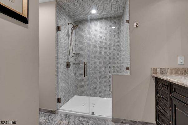 Bathroom, Glass Shower, Interior, Marble, Recessed Lighting