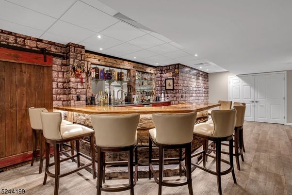 Interior, Recessed Lighting, Stone Walls, Wood Texture Flooring