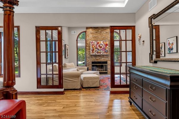 Fireplace, Interior, Living room, Stone Walls, Wood Texture Flooring