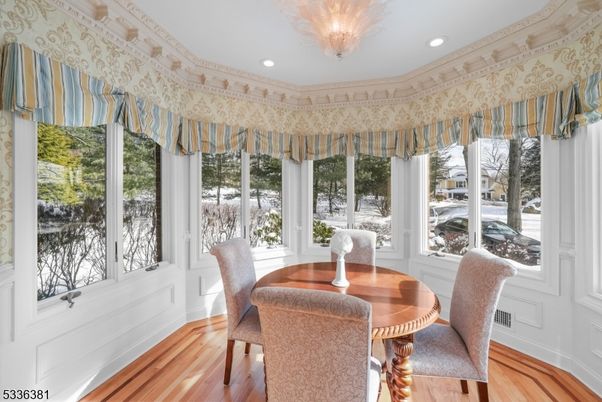 Dining room, Interior, Recessed Lighting, Wood Texture Flooring