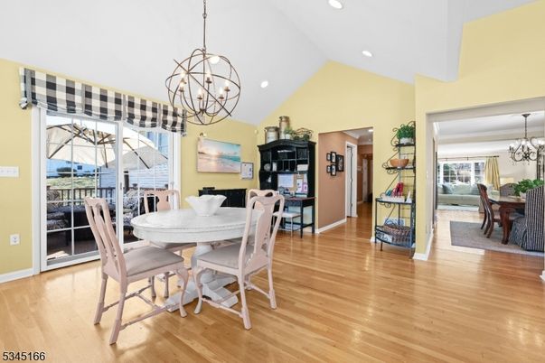 Chandelier, Dining room, Interior, Recessed Lighting, Wood Texture Flooring