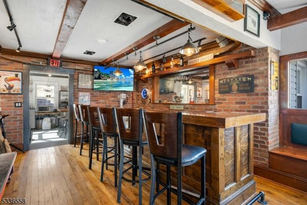 Interior, Pendant Lights, Stone Walls, Wooden Beams, Wood Texture Flooring