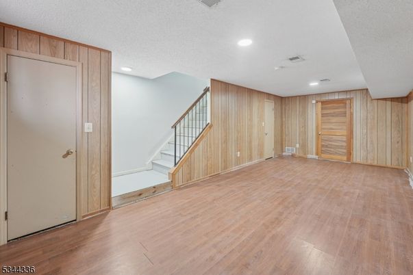Empty room, Interior, Recessed Lighting, Wood Texture Flooring, Wooden Walls