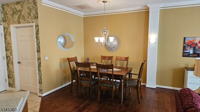 Dining room, Interior, Pendant Lights, Wood Texture Flooring
