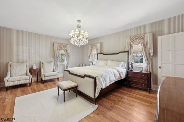 Bedroom, Chandelier, Interior, Wood Texture Flooring