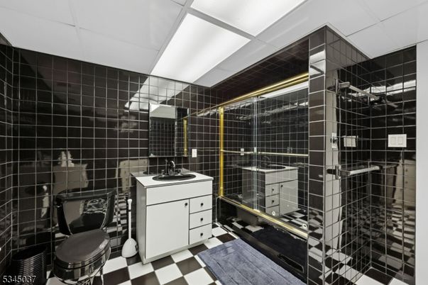 Bathroom, Glass Shower, Interior, Wood Texture Flooring