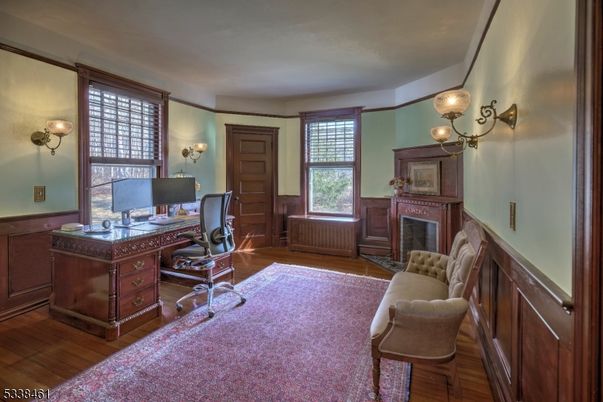 Fireplace, Home Office, Interior, Wood Texture Flooring