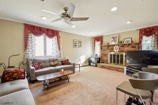 Fireplace, Interior, Living room, Recessed Lighting, Stone Walls