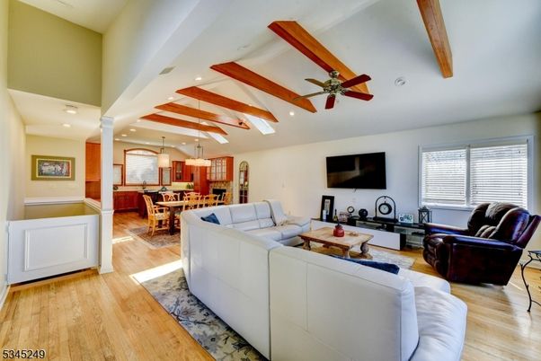 Dining room, Interior, Kitchen, Living room, Pendant Lights, Recessed Lighting, Wooden Beams, Wood Texture Flooring