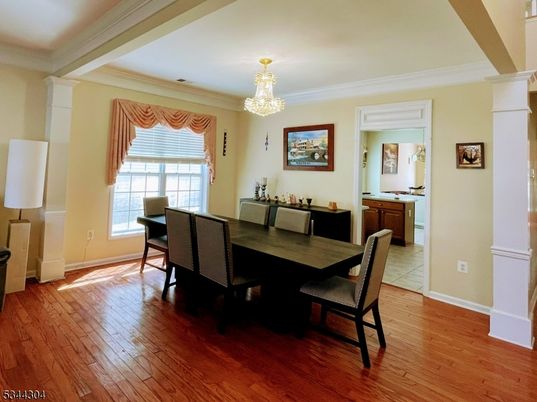 Chandelier, Dining room, Interior, Wood Texture Flooring