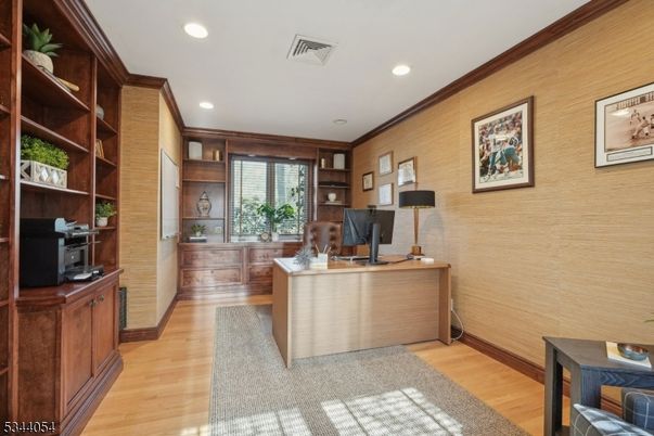 Home Office, Interior, Recessed Lighting, Wood Texture Flooring
