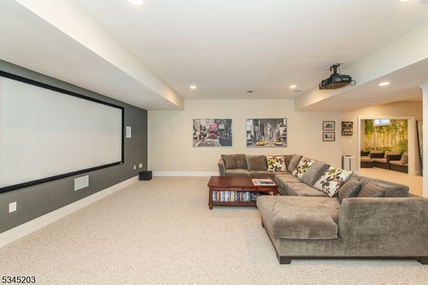 Interior, Living room, Projection Screen, Recessed Lighting, Theatre Room