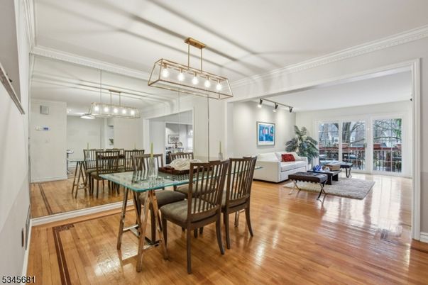 Dining room, Interior, Living room, Pendant Lights, Wood Texture Flooring