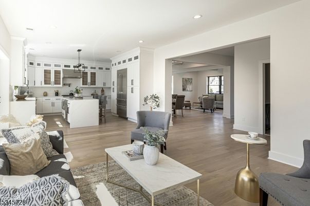 Dining room, Interior, Kitchen, Living room, Pendant Lights, Recessed Lighting, Wood Texture Flooring