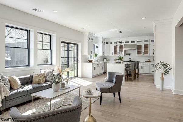 Dining room, Interior, Kitchen, Living room, Pendant Lights, Recessed Lighting, Wood Texture Flooring