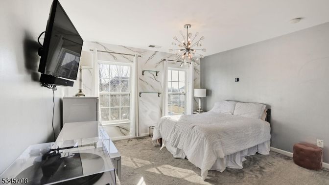 Bedroom, Interior, Marble Walls, Pendant Lights