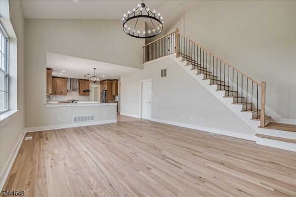 Chandelier, Interior, Kitchen, Pendant Lights, Recessed Lighting, Wood Texture Flooring