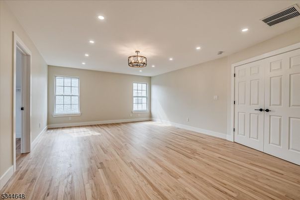 Chandelier, Empty room, Interior, Recessed Lighting, Wood Texture Flooring