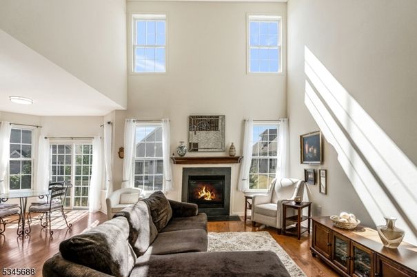 Dining room, Fireplace, Interior, Living room, Wood Texture Flooring