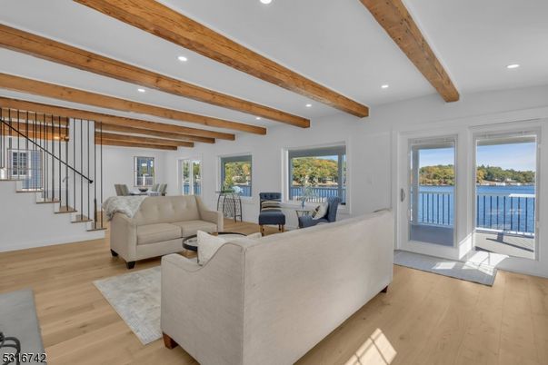 Interior, Living room, Recessed Lighting, Wooden Beams, Wood Texture Flooring