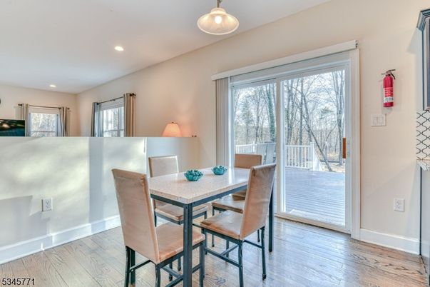 Dining room, Interior, Pendant Lights, Recessed Lighting, Wood Texture Flooring